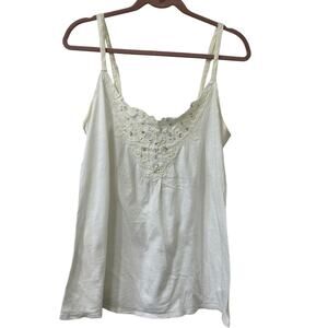 American Eagle Women Size Large White Sequin Floral Tank Top Y2K Fairy Coquette